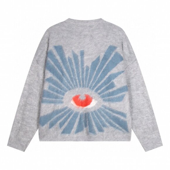 House Of Errors Gray Knitted Sweater With Mysterious Eye Pattern - Picture 2 of 6
